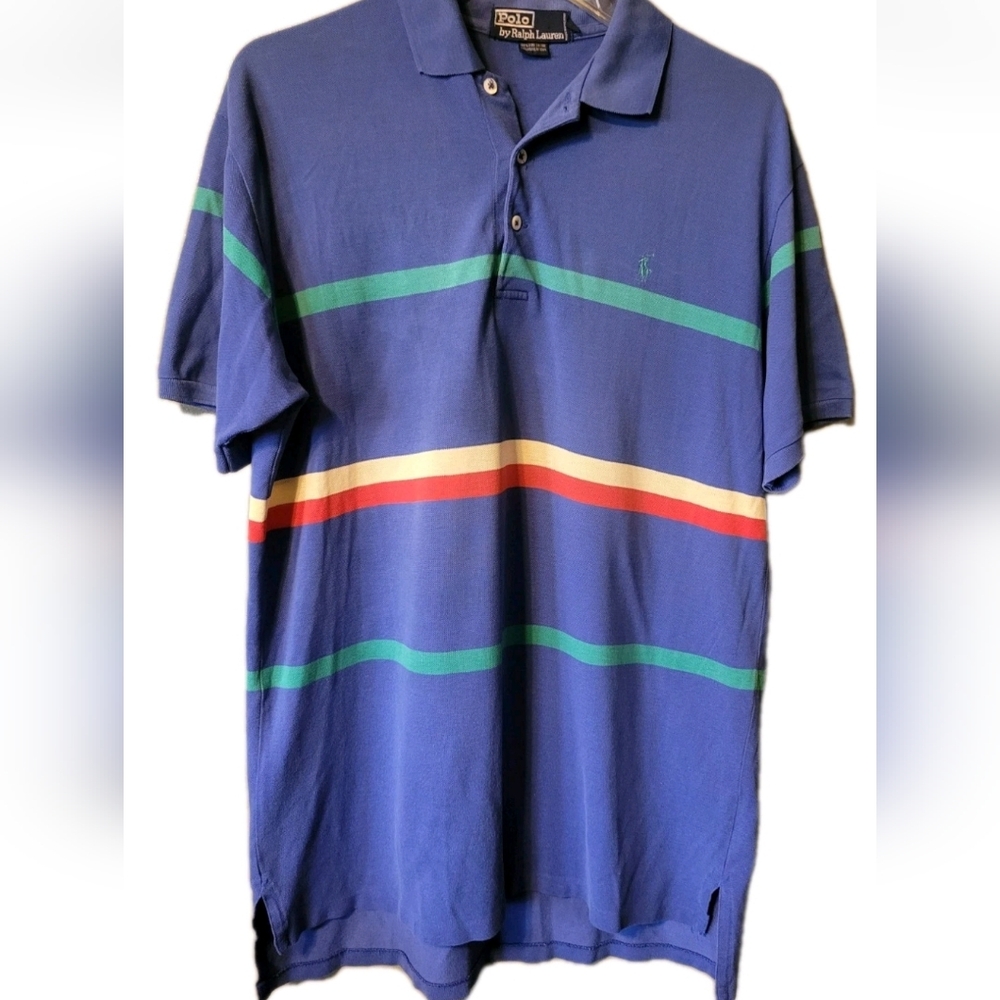 Polo Ralph Lauren Mens Shirt Medium Blue Striped Cotton VTG Y2K